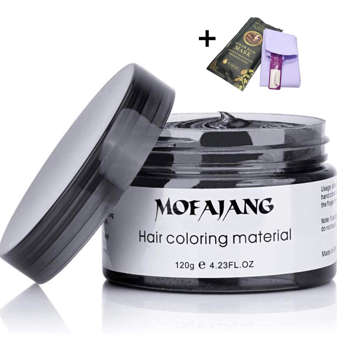 Mofajang Japanse Haarkleur wax|Zwart|Inclusief haarmasker met haarcap|Haarverf|Tijdelijk haarkleur verandering|Carnaval/Cosplay natuurlijk haarcrème|